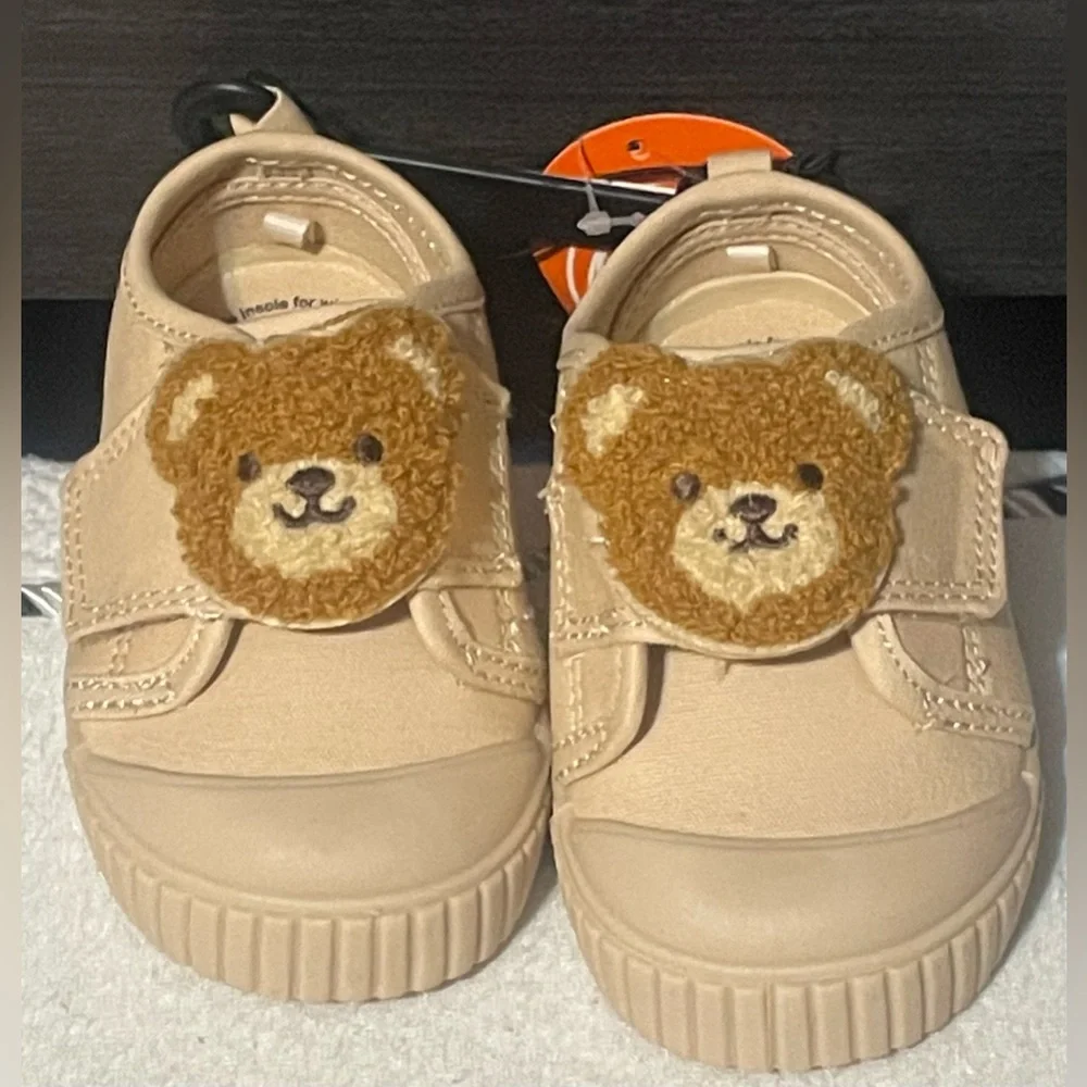 NWT Wonder Nation‎ Teddy Bear Sneakers Infant Boys Size 5 Hook&Loop Canvas Shoes